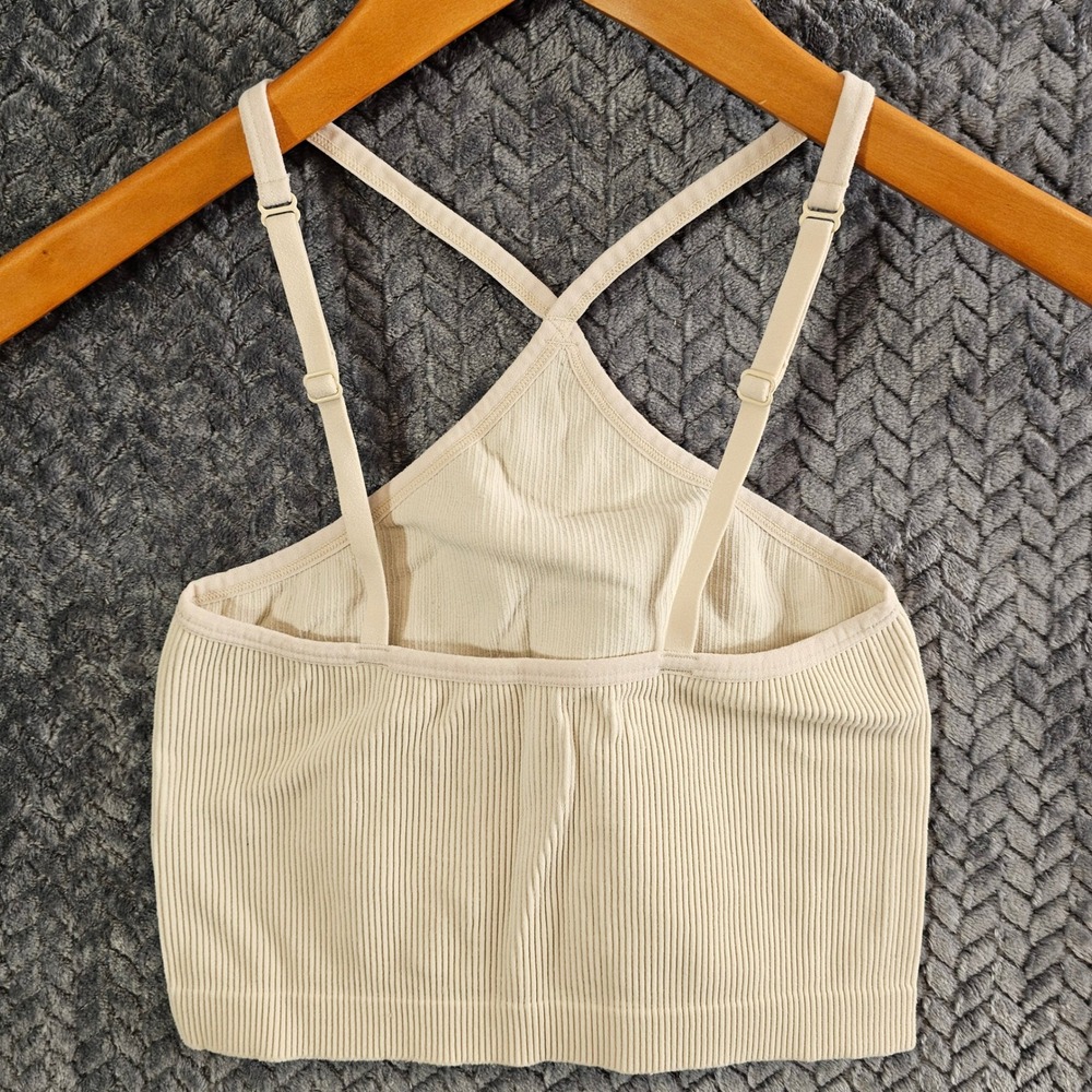 Colsie Womens Cream Ribbed Seamless Halter Crop Top Bralette‎ Medium